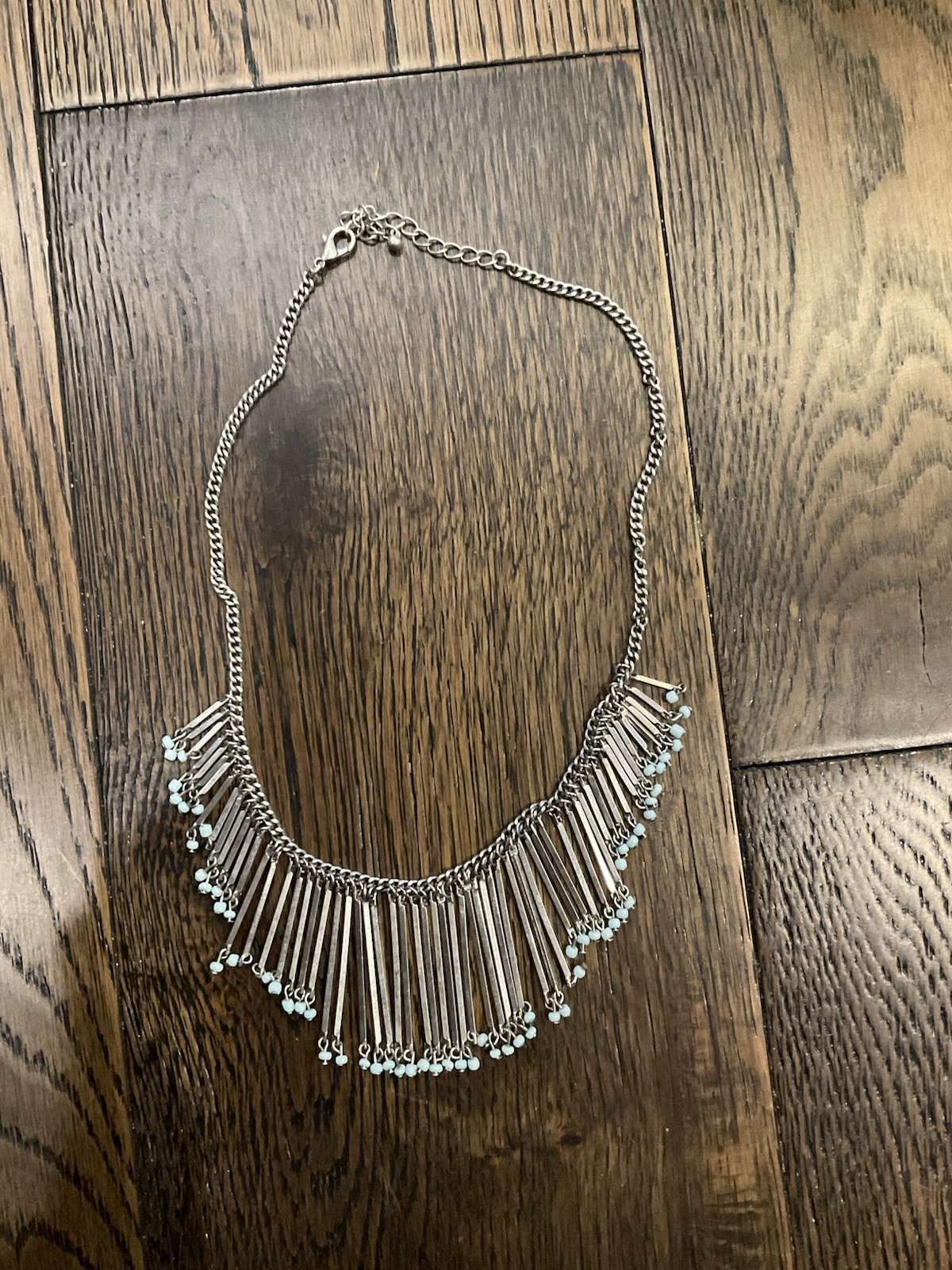 Statement Costume Silver Tone Metal Fringe Waterfall Beads Boho Necklace