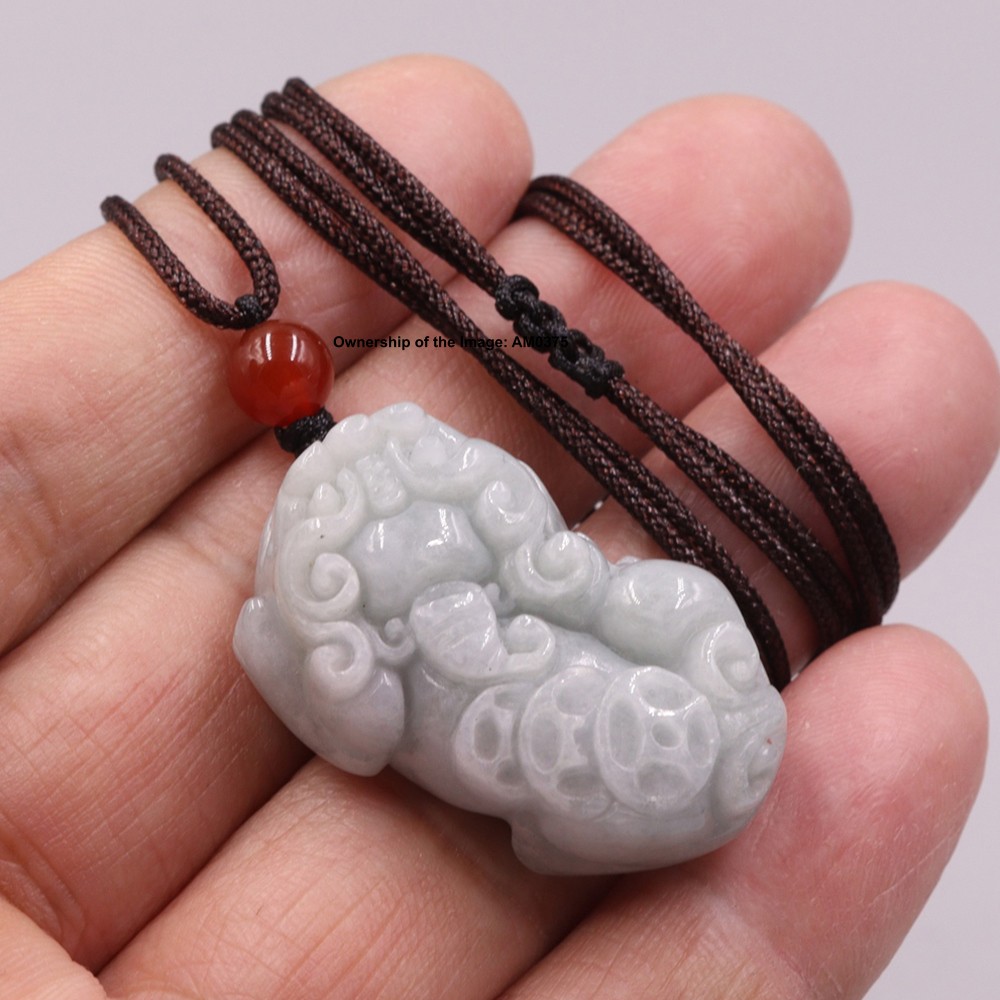 Natural Grade A Jade Pendant Jadeite Rich Dragon Pixiu Pendant Cord Necklace
