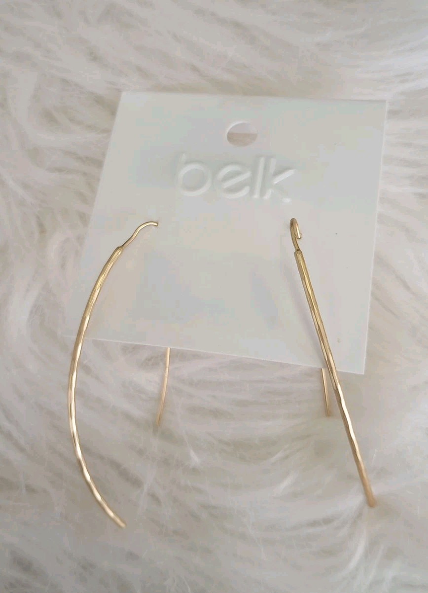 Earrings Threader Drop Yellow Gold Hammered Curved Long Medium M Women Earring