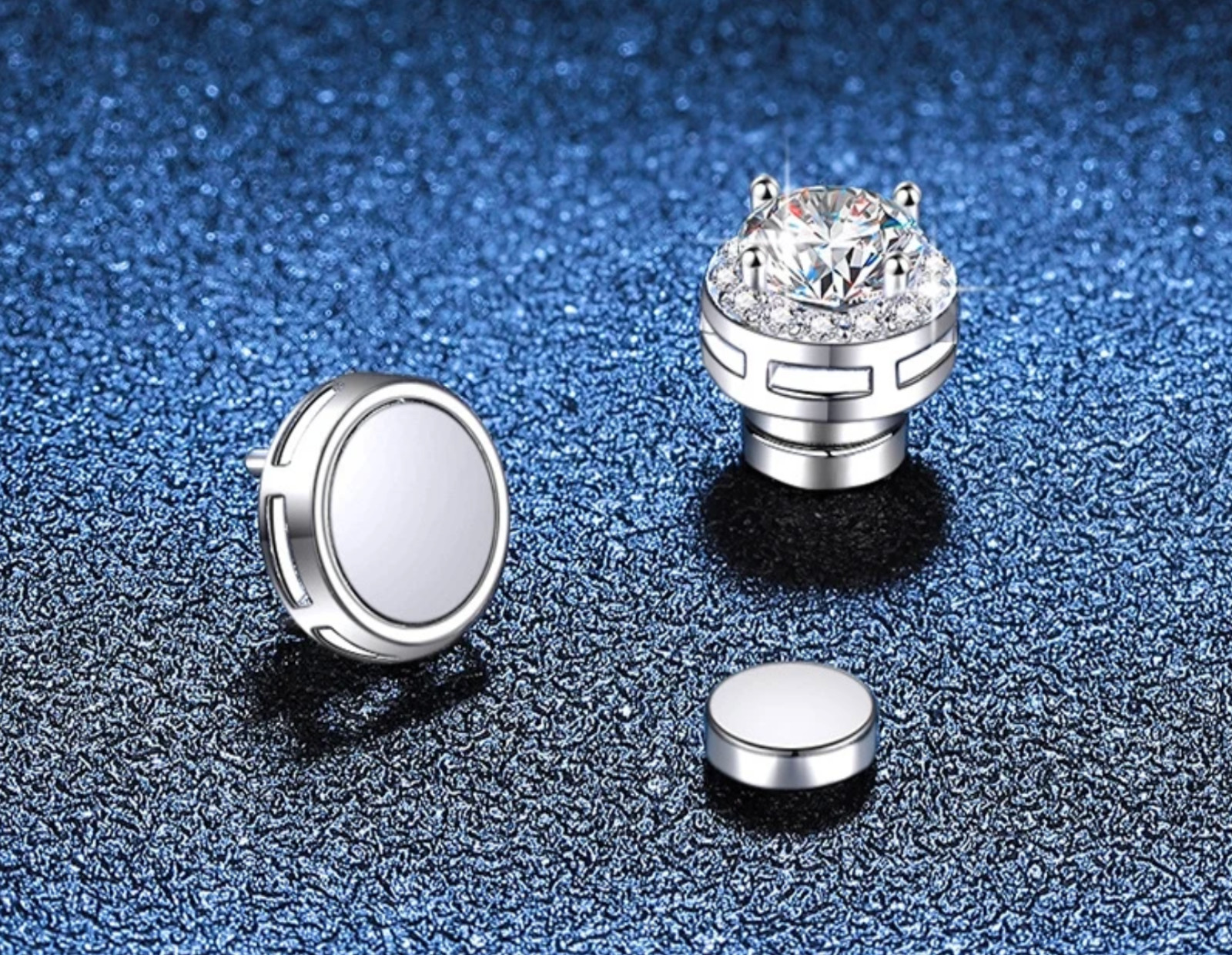 2CT Lab Created Diamond Round Cut Magnetic Non-Piercing Stud 925 Sterling Silver