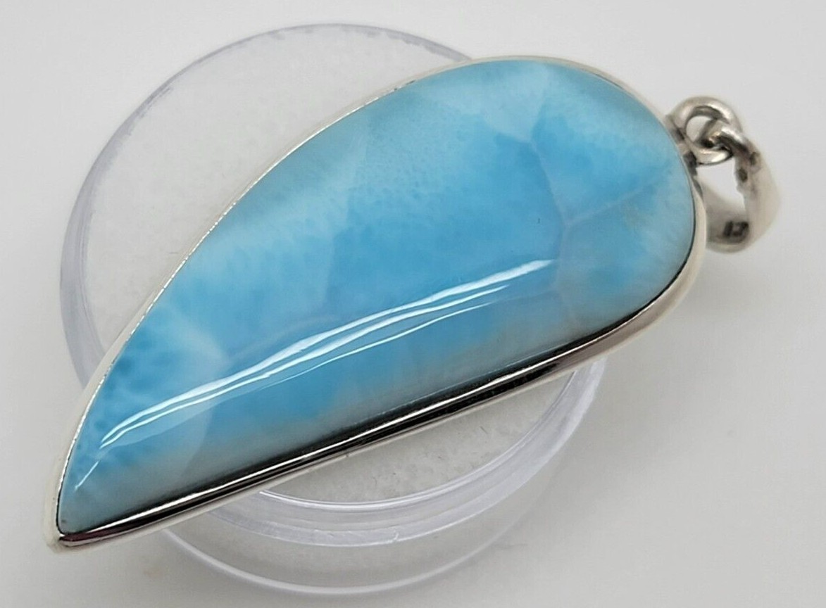 GENUINE Dominican Larimar Pendant 925 Sterling Silver Natural Stone 7.71 Grams