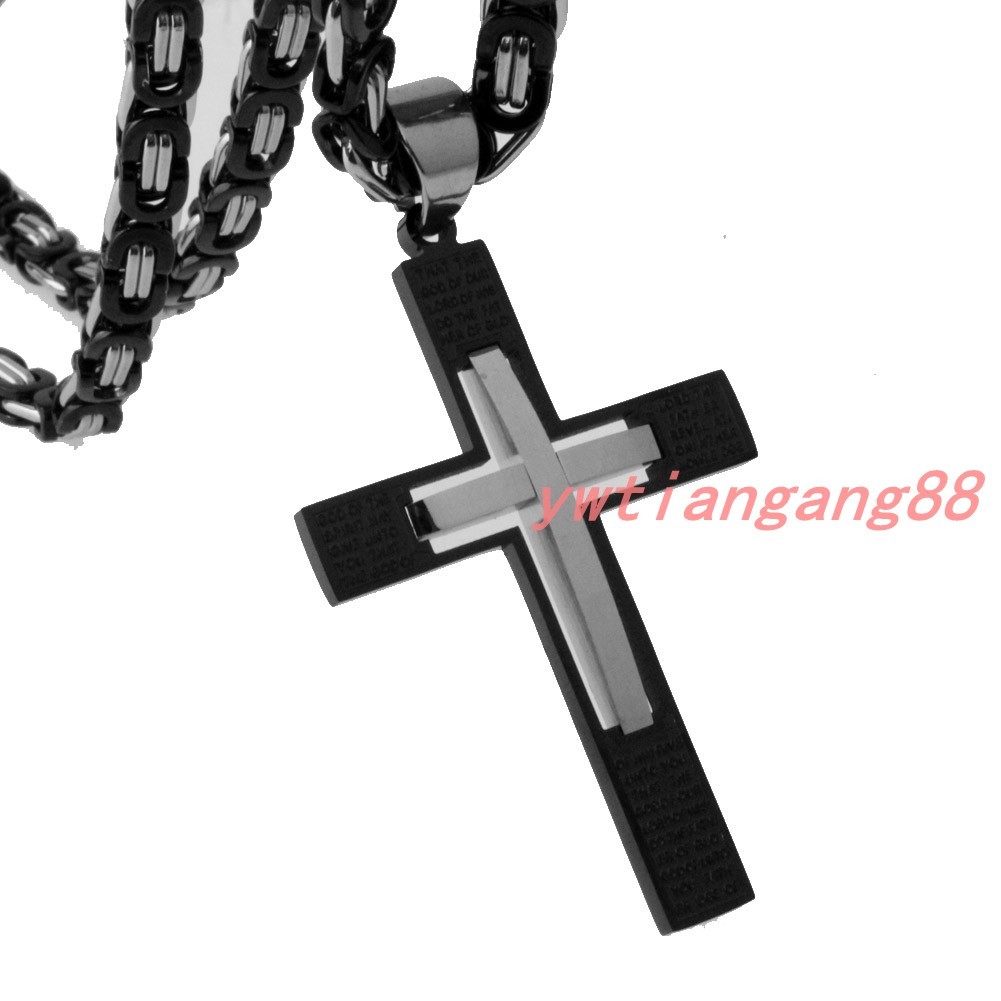 MEN Chain Byzantine Black Gold Silver Stainless Steel Cross Pendant Necklace Hot