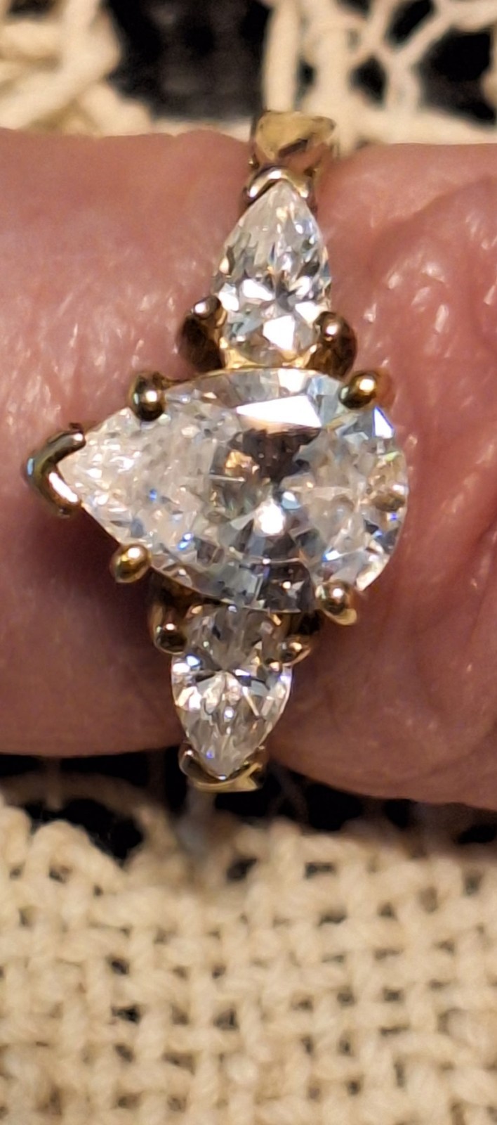 10K Yellow Gold Ring With 3 Diamonique Stones Purchased QVC