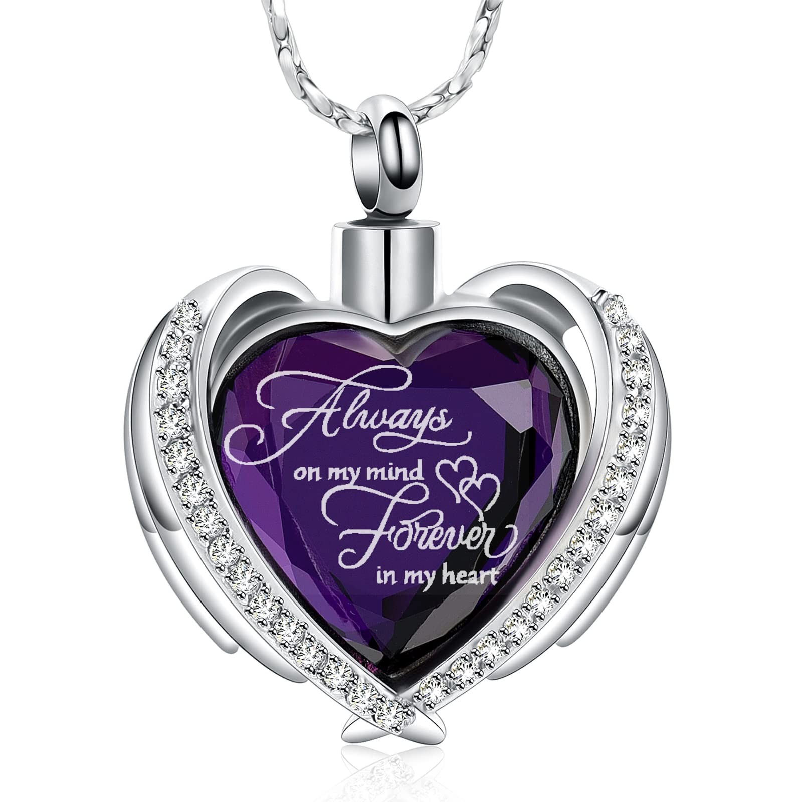Cremation Jewelry Angel Wing Heart Urn Pendant Necklaces for Women Crystals U…