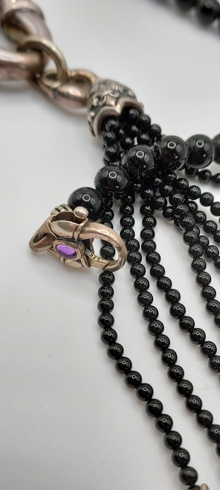 Scott Kay 925 marked Silver & Black Onyx Beaded Bolo Tassel Necklace hangs 24″