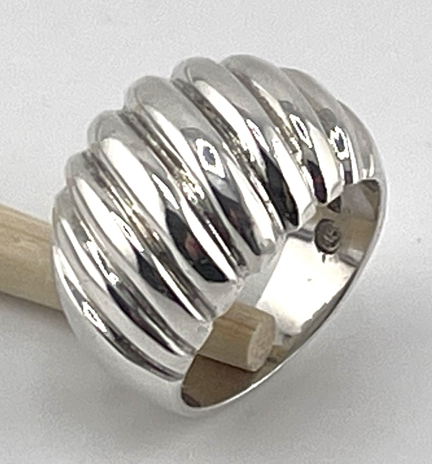 Heavy Unisex RING 925 Sterling Silver Dome Ribbed Size 6.75 Weight 8.8.grams