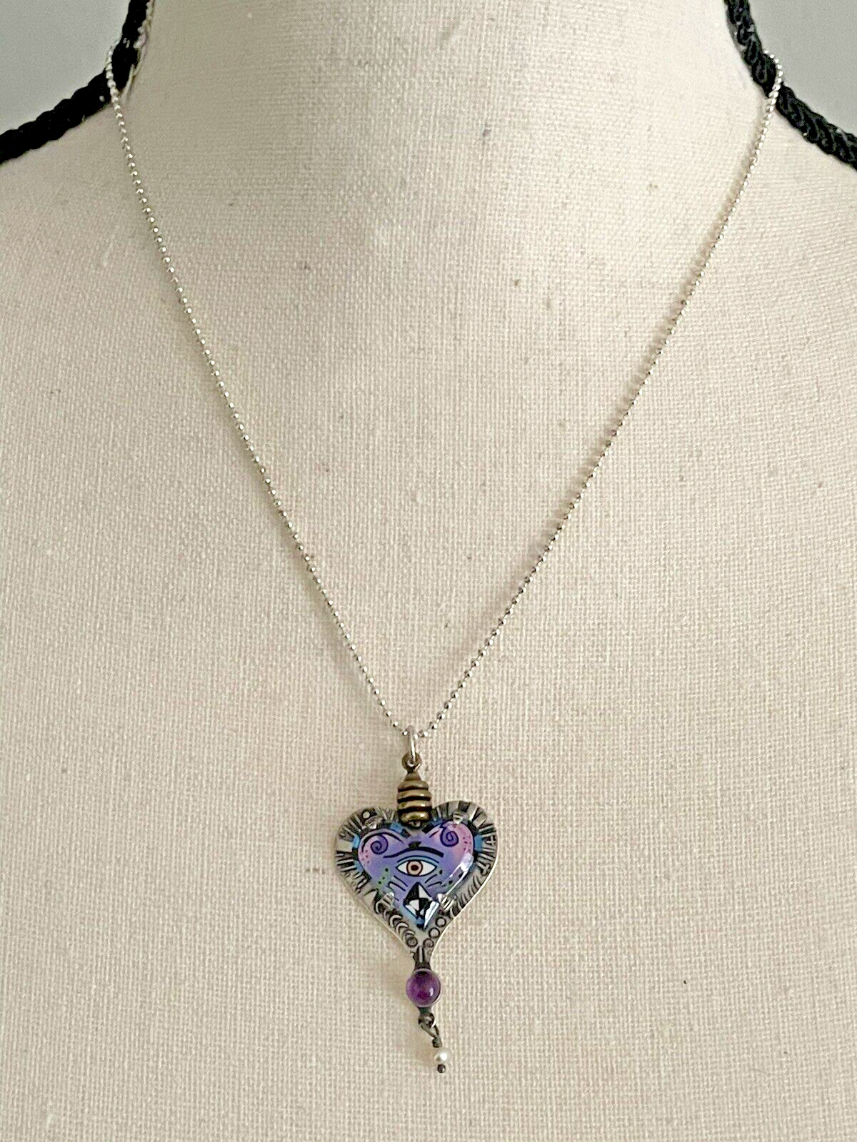 MILLODOT Jane Carpenter Eye Heart Sterling Lucite Pendant Necklace