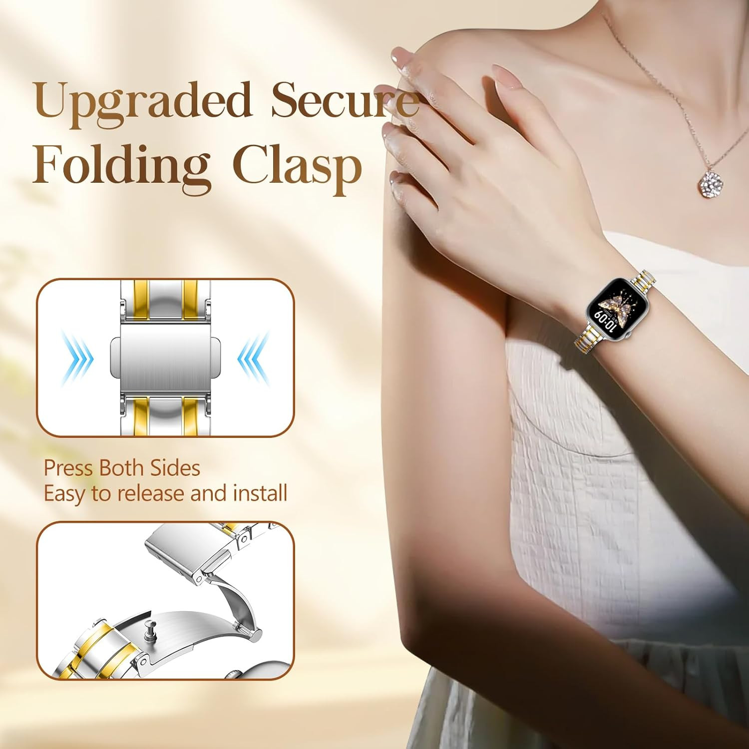 Slim Metal Compatible with Apple Watch Bands for Women 40mm 41mm 42mm 38mm,Thin