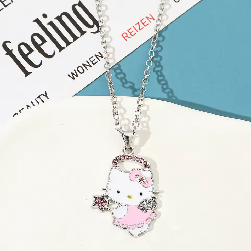 NEW Creative Hello Kitty Anime Cosplay Angel Rhinestone Pendant Necklace