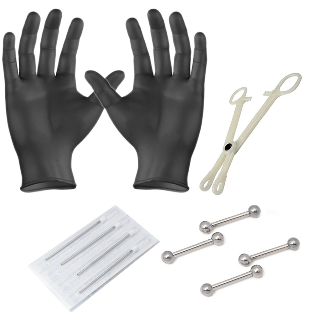 LionGothic Professional Piercing Kit 10 Pcs- Nipple Straight Barbell Kit