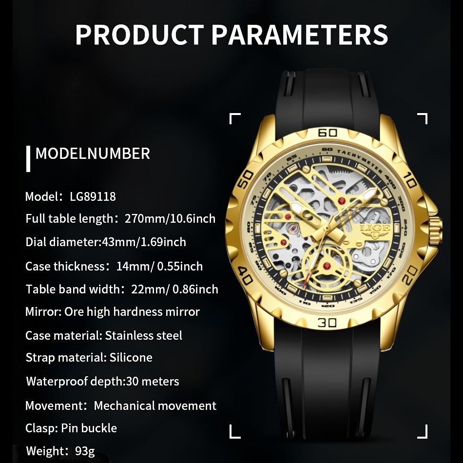 LIGE Men Military Watch Automatic Mechanical Analog Luminous Casual Wrist Watch