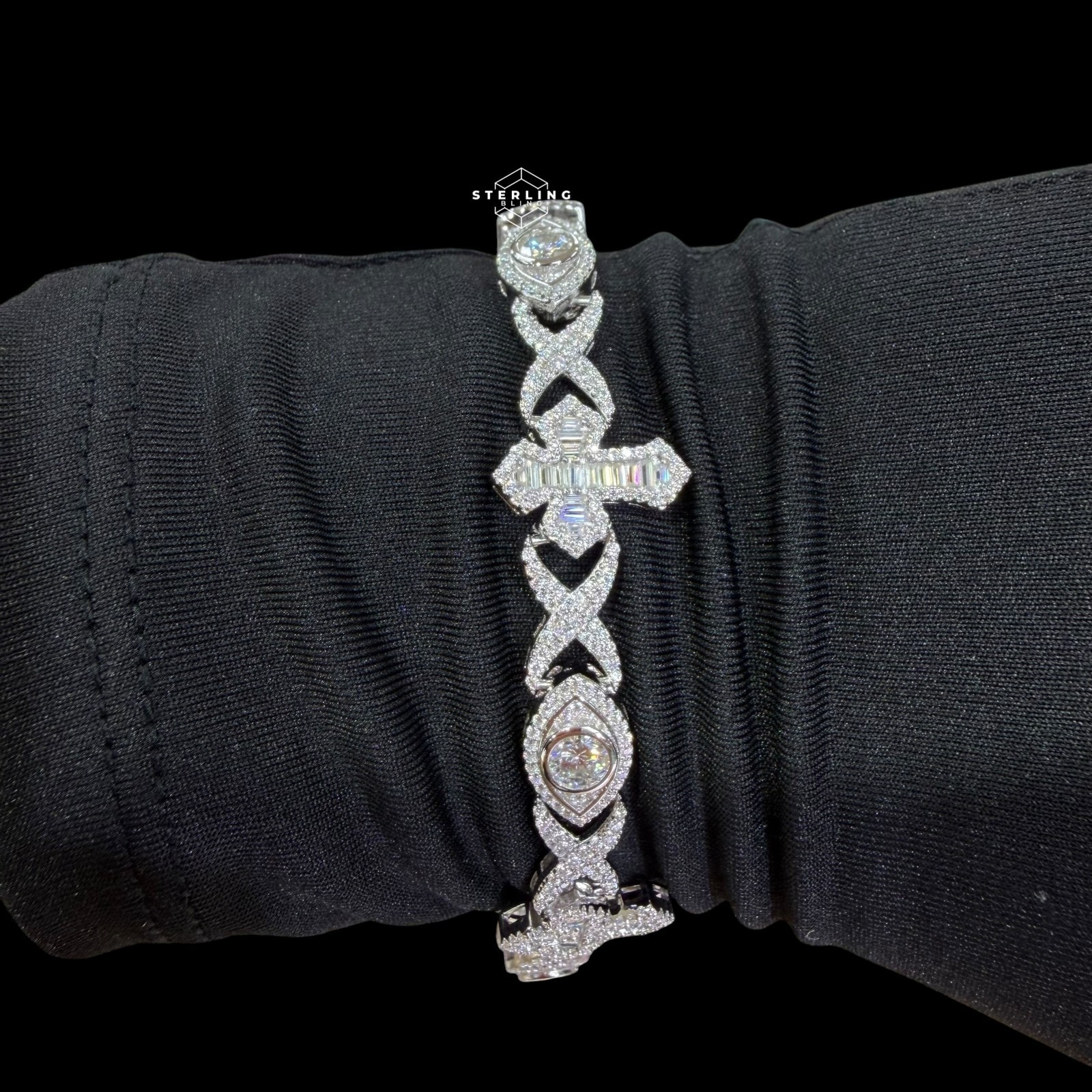 Moissanite Cross Infinity Bracelet EvilEye Infinity 925 Silver IcedOut Mens 8.5″