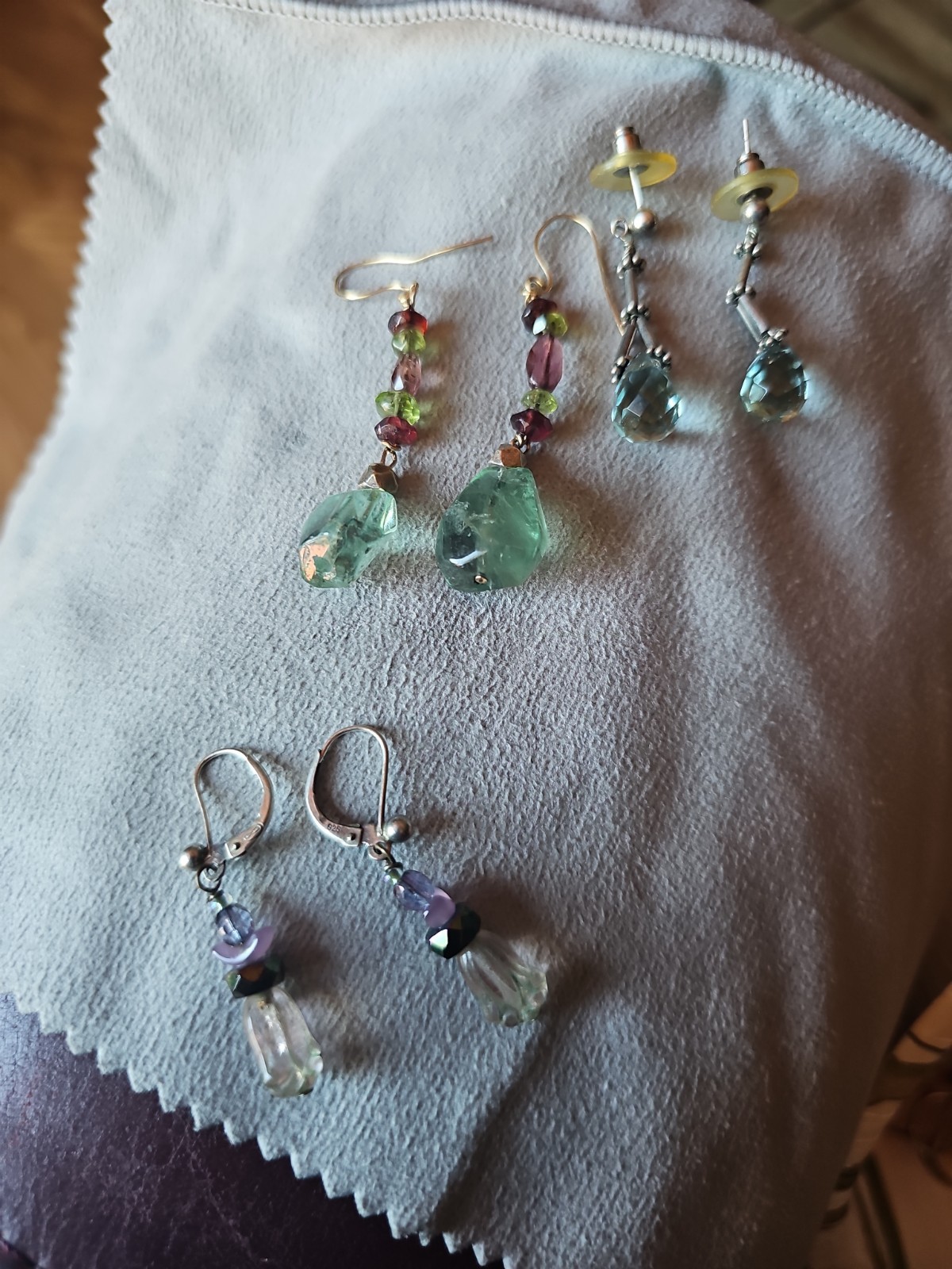 CHARM STERLING SILVER AQUAMARINE LEMON LAVENDER QUARTZ ARTISAN EARRINGS