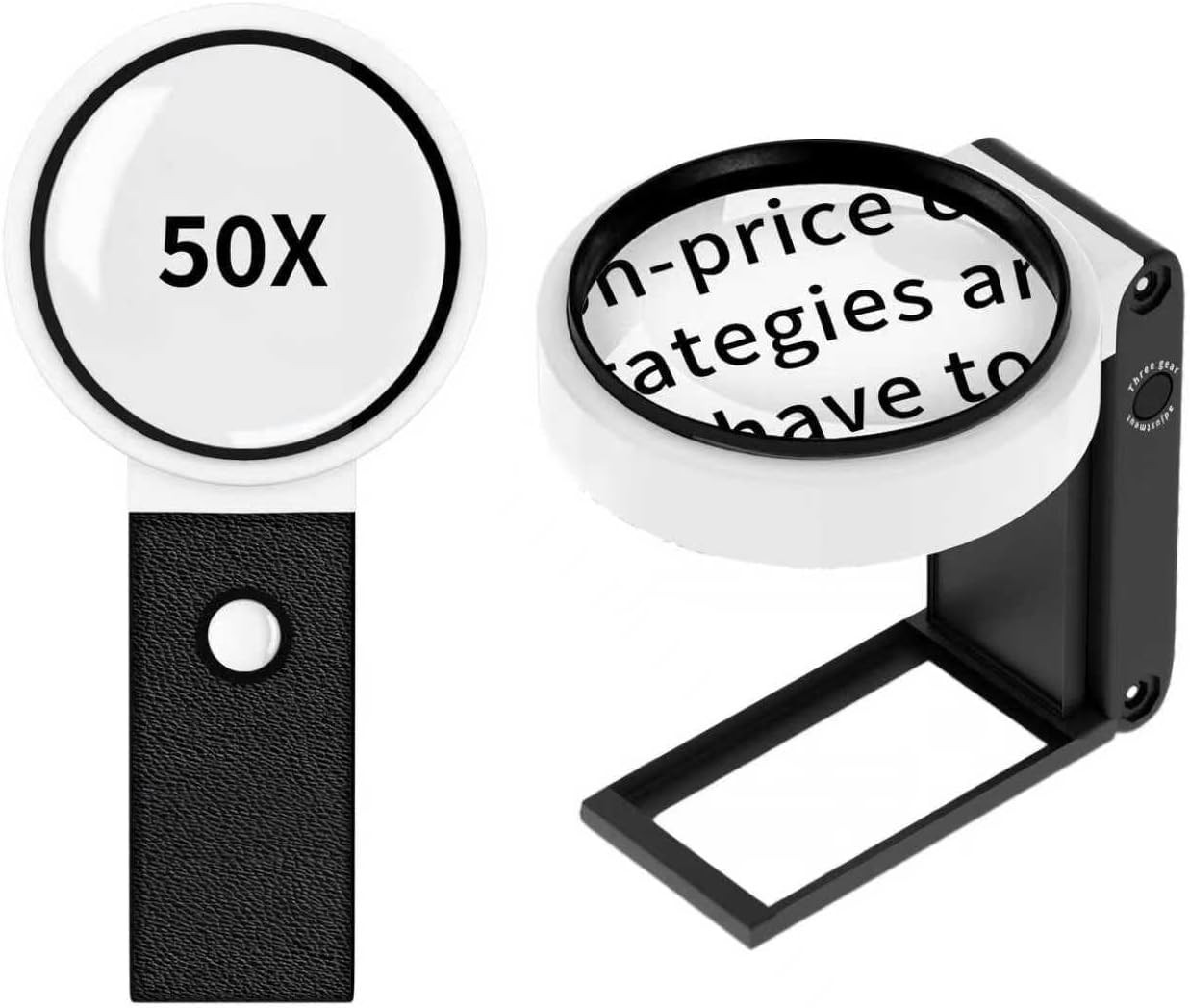 50X Magnifying Glass with Light and Stand, Foldable Handheld Magnifying Glass