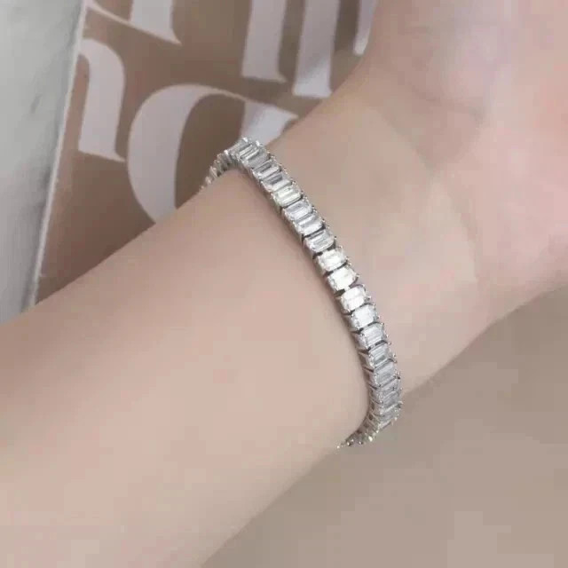 12TCW Emerald Lab Created Diamond Women’s Tennis Bracelet 14k White Gold Plated