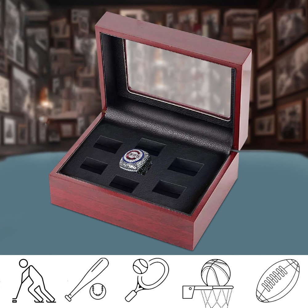 7 Holes Championship Ring Display Case Box Wooden Collection Storage Box Gift US