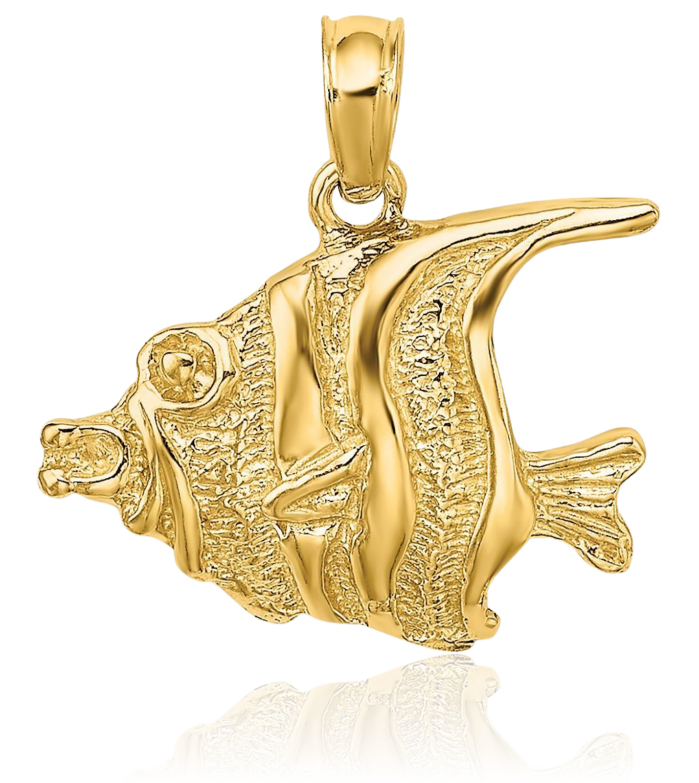 14K Solid Yellow Gold Small Fish Pendant Necklace 12.2mm 1/2 inch Polished,
