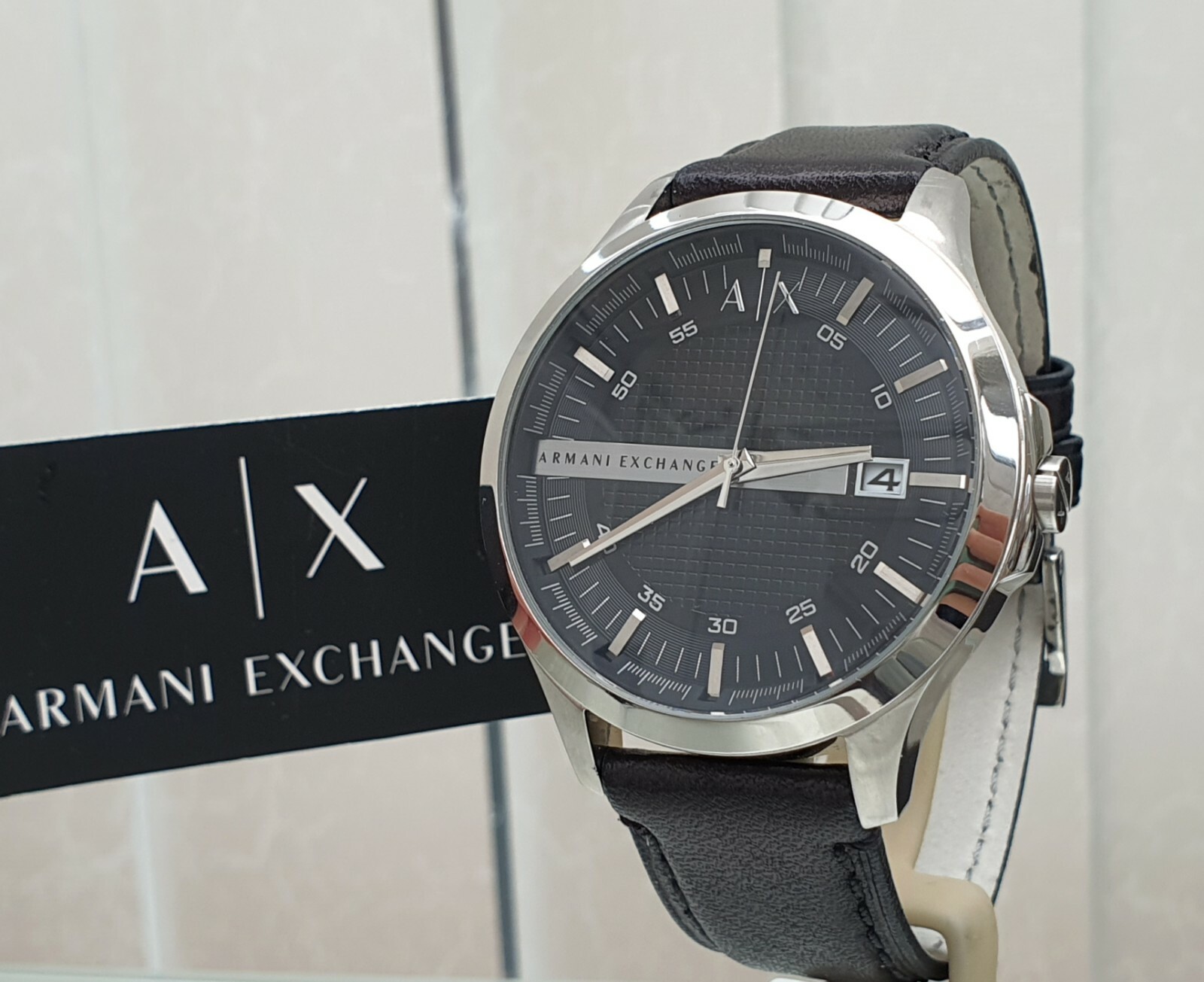 ARMANI EXCHANGE Mens Watch Black leather strap ,Easy to Read Date used VGC a17