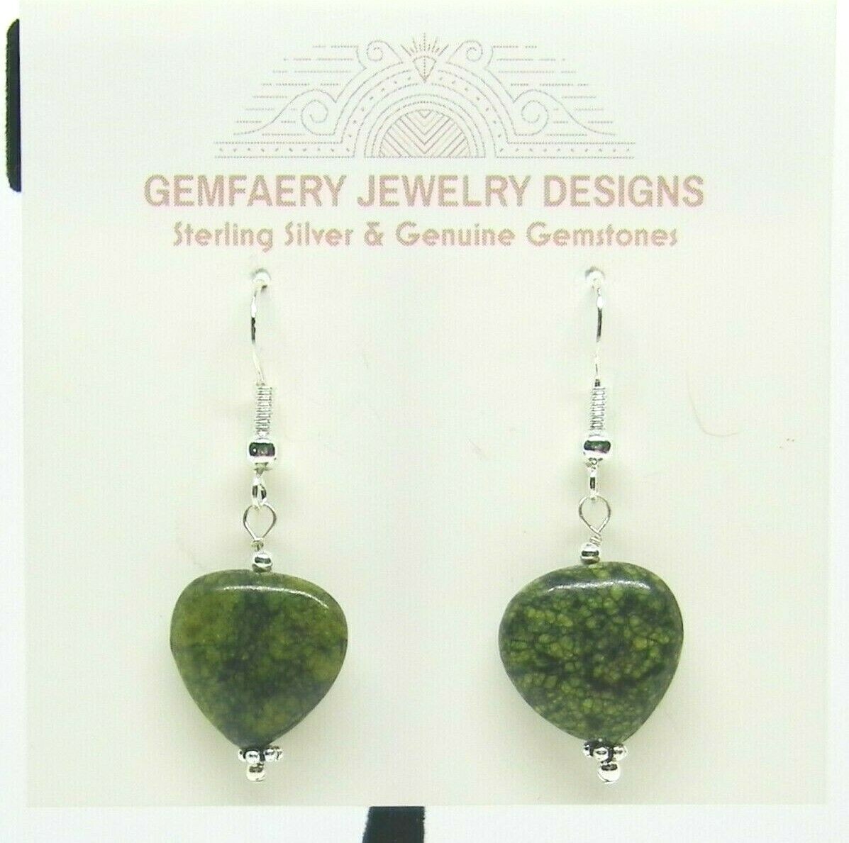 Sterling Silver Natural RUSSIAN SERPENTINE Dangle Earrings #2715…Handmade USA