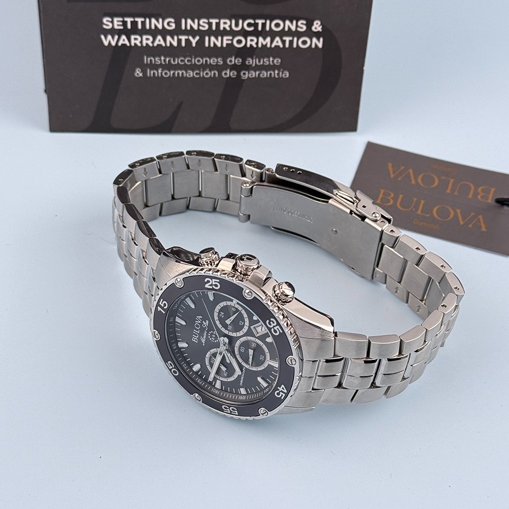 Men’s Bulova 98B401 Marine Star Chronograph Black Dial Quartz Watch 41.5mm