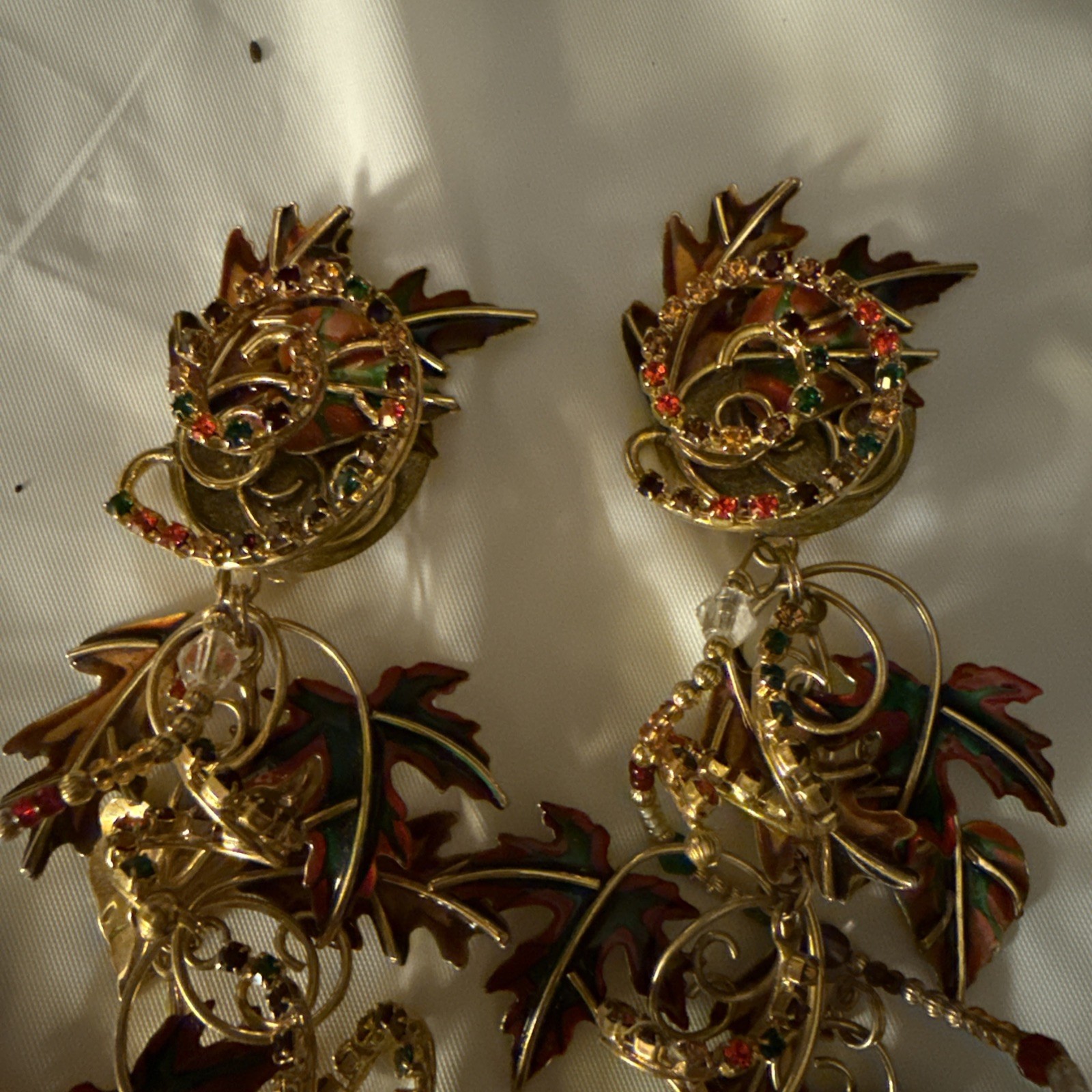 Lunch At The Ritz Vintage Autumn Leaf Clip On Earrings Fall Leaves Signed Bin1