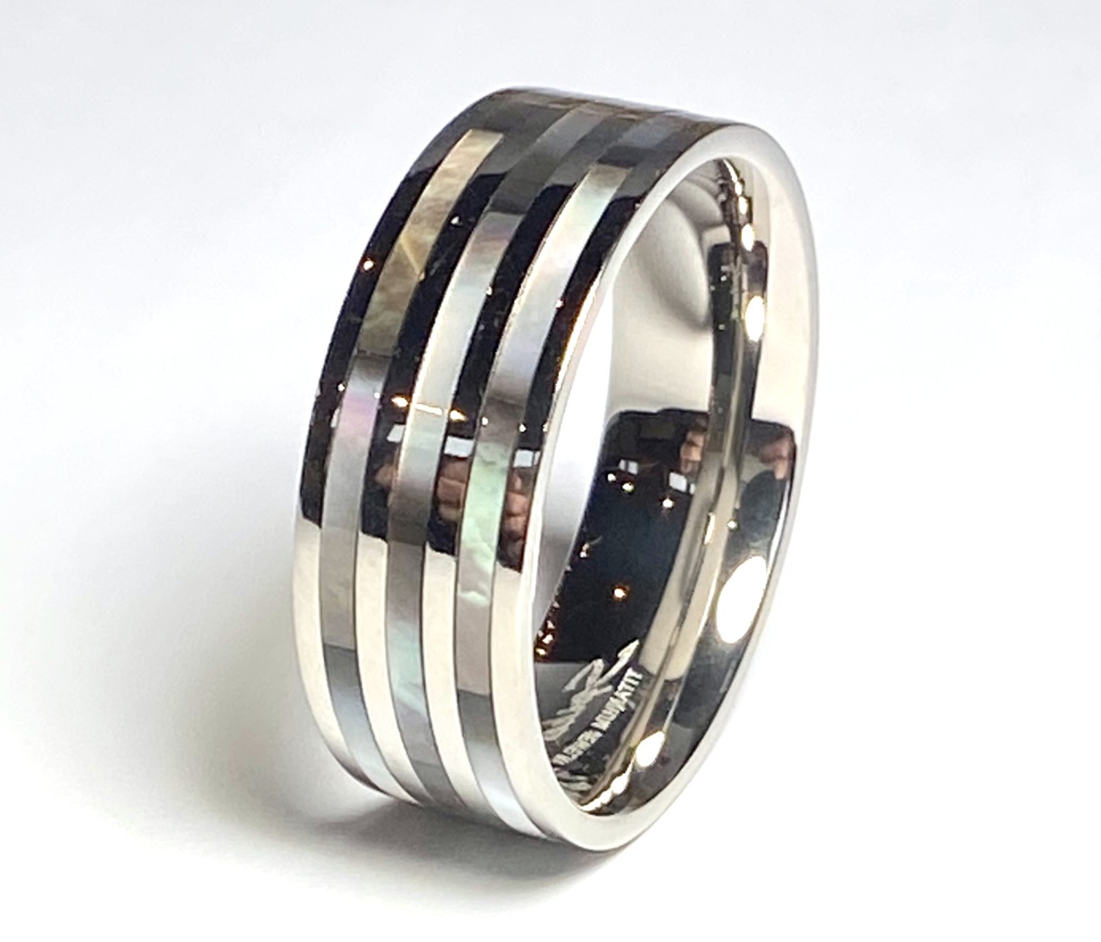 Triple Abalone Stripe Titanium Wedding Ring Size 5,6,7,8,9,10,11,12,13,14 (FL12)
