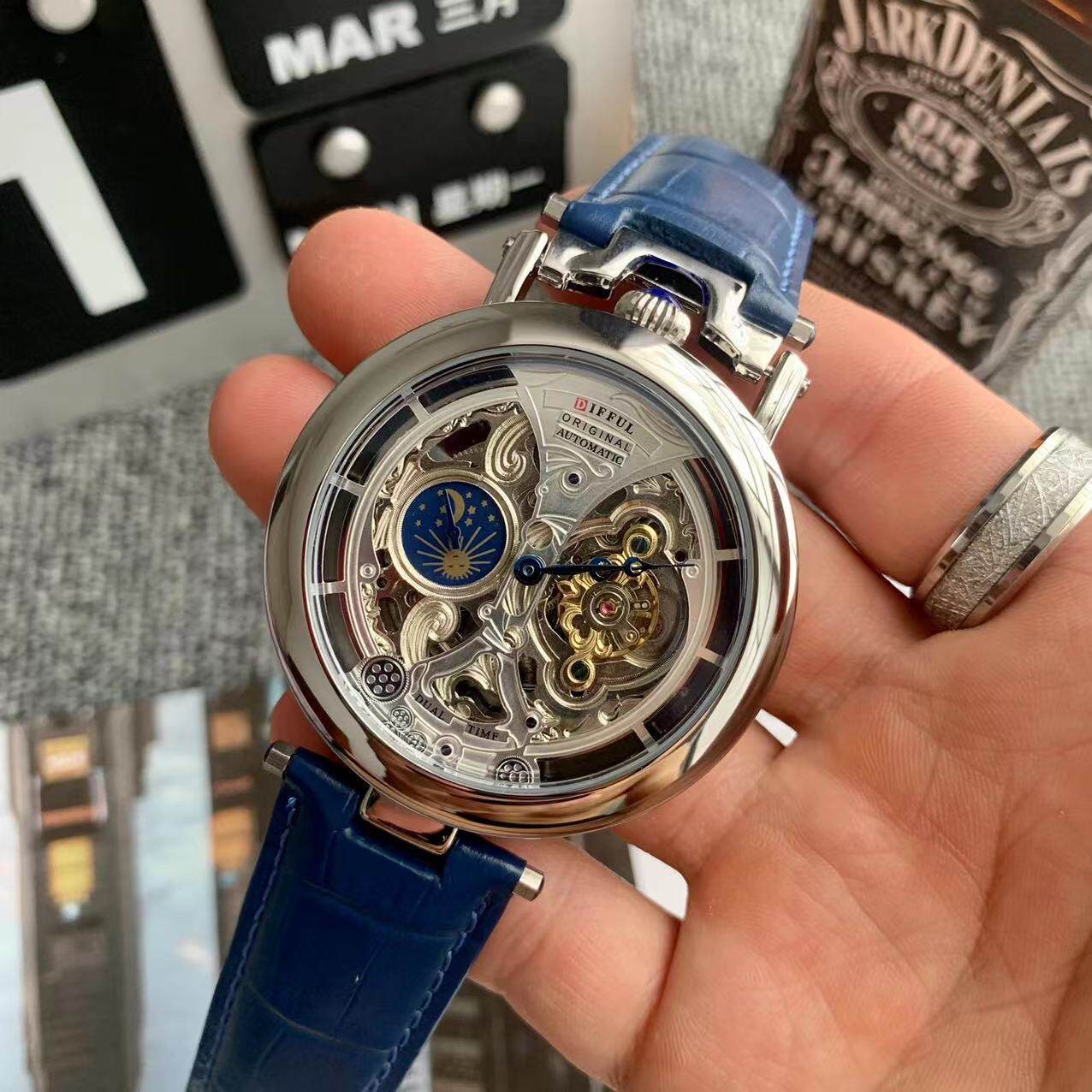 Automatic Skeleton Men Watch Moon‑Phase Large Dial Tourbillon Style Wristwatch