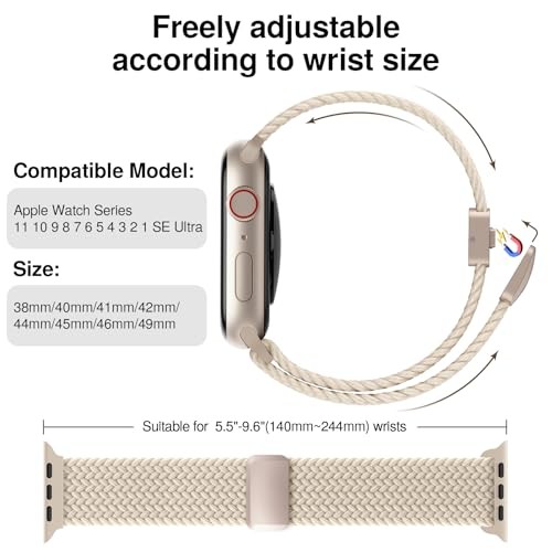 Braided Stretchy Band Compatible 38mm/40mm/41mm/(42mm-Series 11 10) Starlight