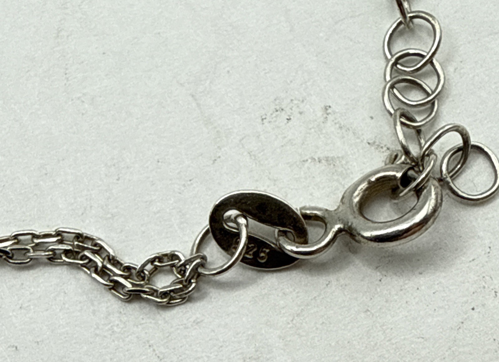 Sterling Silver Evil Eye Bracelet Double Strand & Double Sided Glass 7” Variable