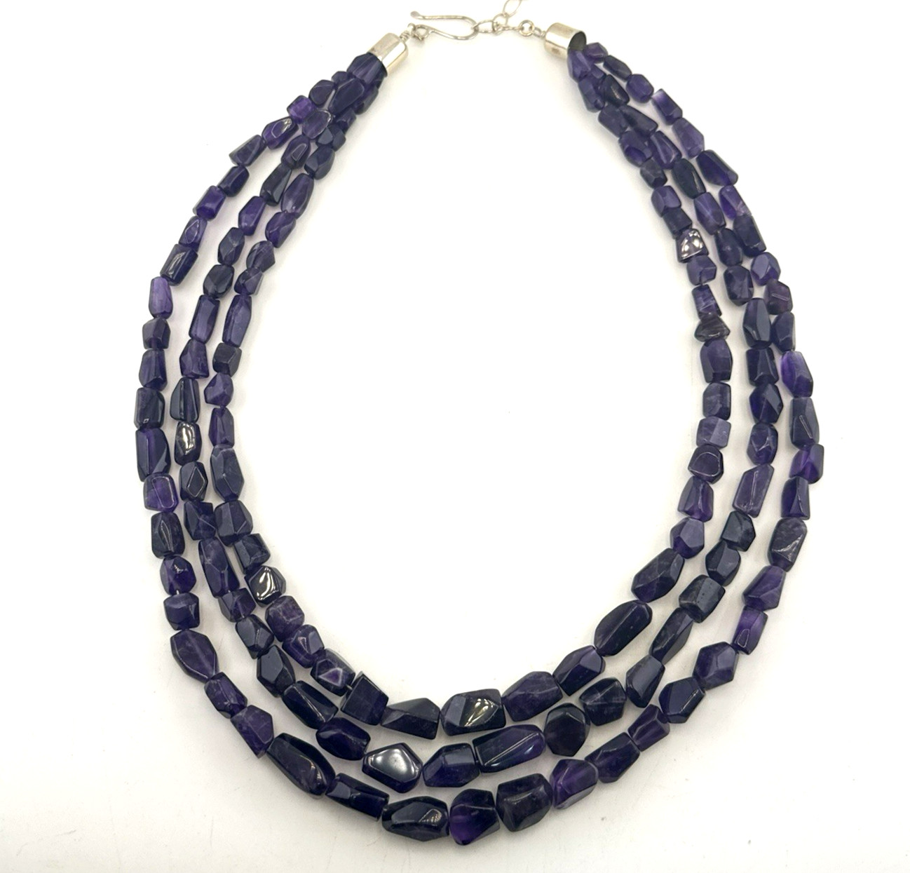 Jay King Necklace Amethyst Purple Triple Strand Chunky Bead Sterling 132g 925