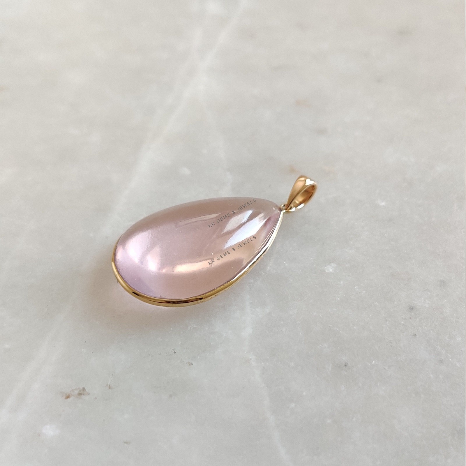 22.65ct Natural Rose Quartz Pendant 14K Gold Minimalist January Birthstone Gift