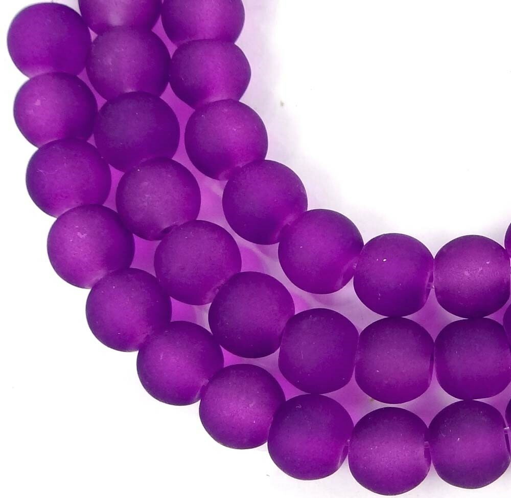50 Czech Frosted Sea Glass Round / Rocaille Beads Matte – Dark Violet 6mm