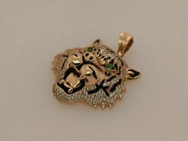1.90Ct Round Cut Real Moissanite Men’s Lion Face Pendant 14K Rose Gold Plated