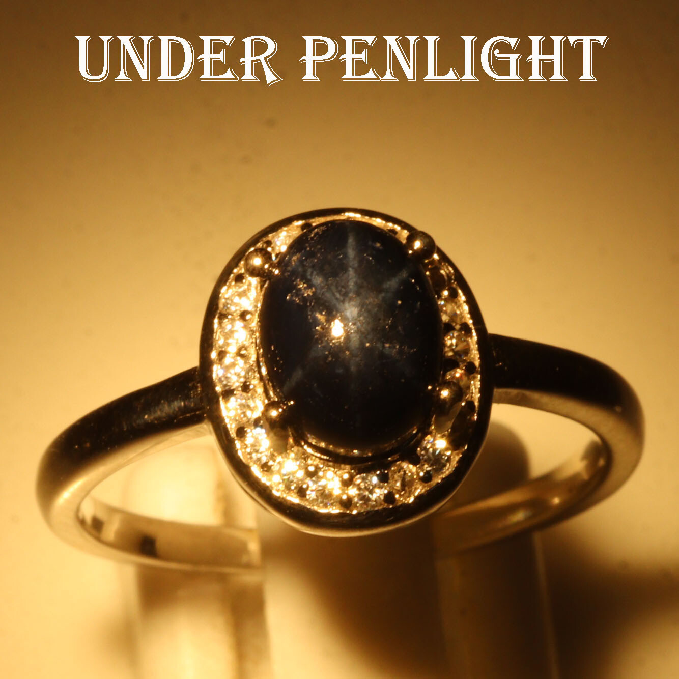 925 Sterling Silver 6 x 8 mm. Blue 6Rays Sapphire & Zircon Jewelry Ring Size 7.5