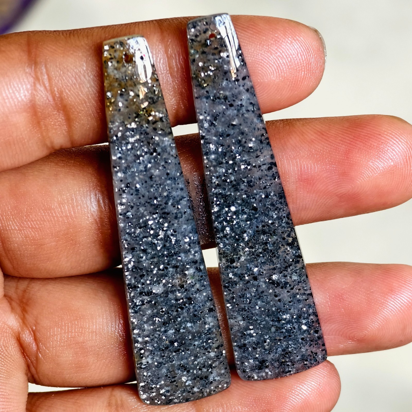 67 Cts Natural Black Sunstone Drilled Pair Cabochon Gemstone 60.7 X 15.1 MM