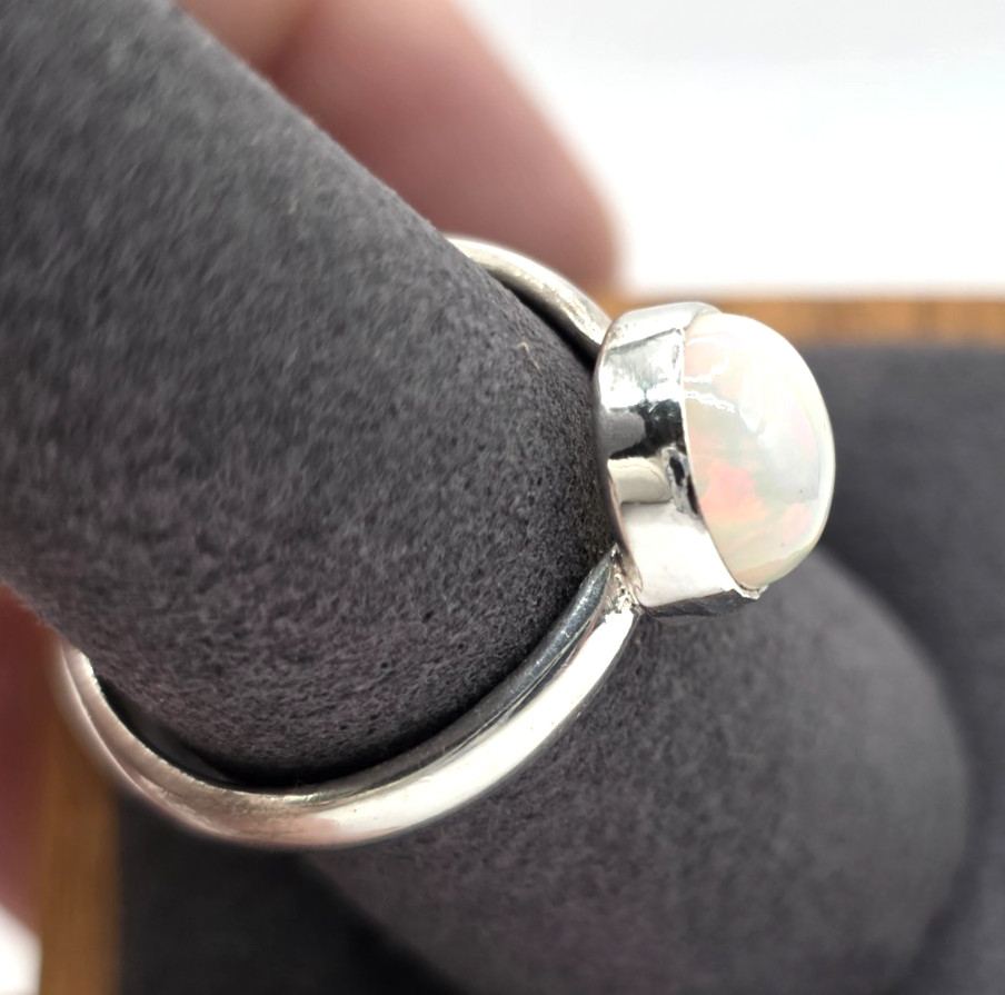 Genuine Opal 8.7 mm Round Ring Size 8 Sterling Silver 925 Handmade NWT