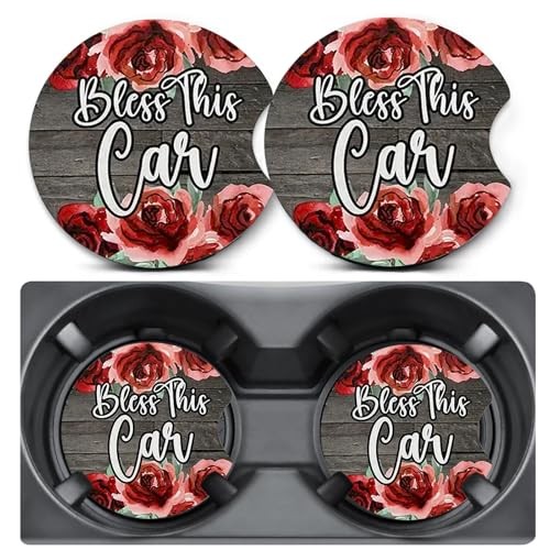 2 Pack Bless Car Coasters for Cup Holder,Neoprene Anti Slip Mat | 2PCS Rose