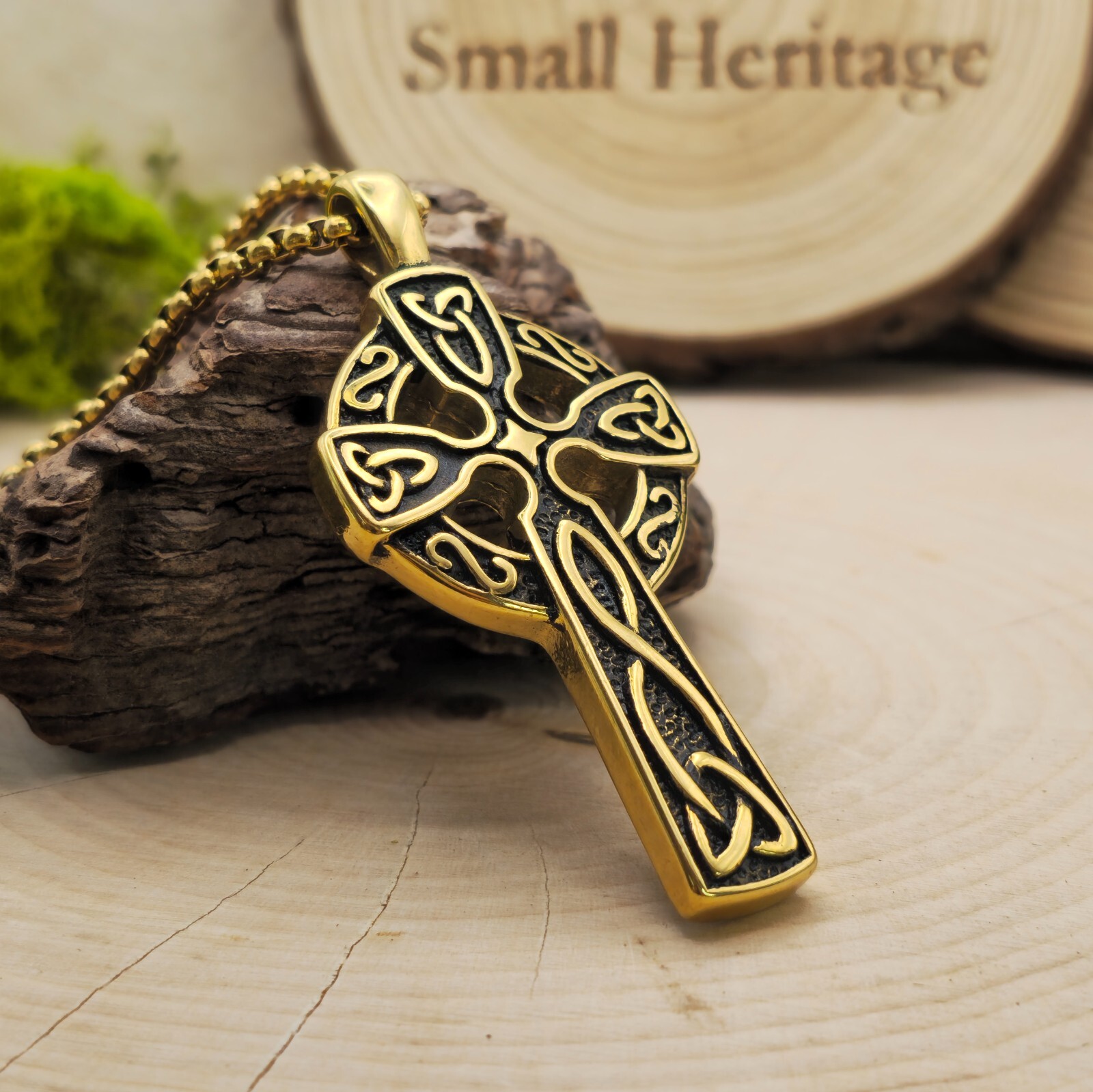 Small Heritage Knot Cross Necklace Stainless Steel Irish Celtic Pendant