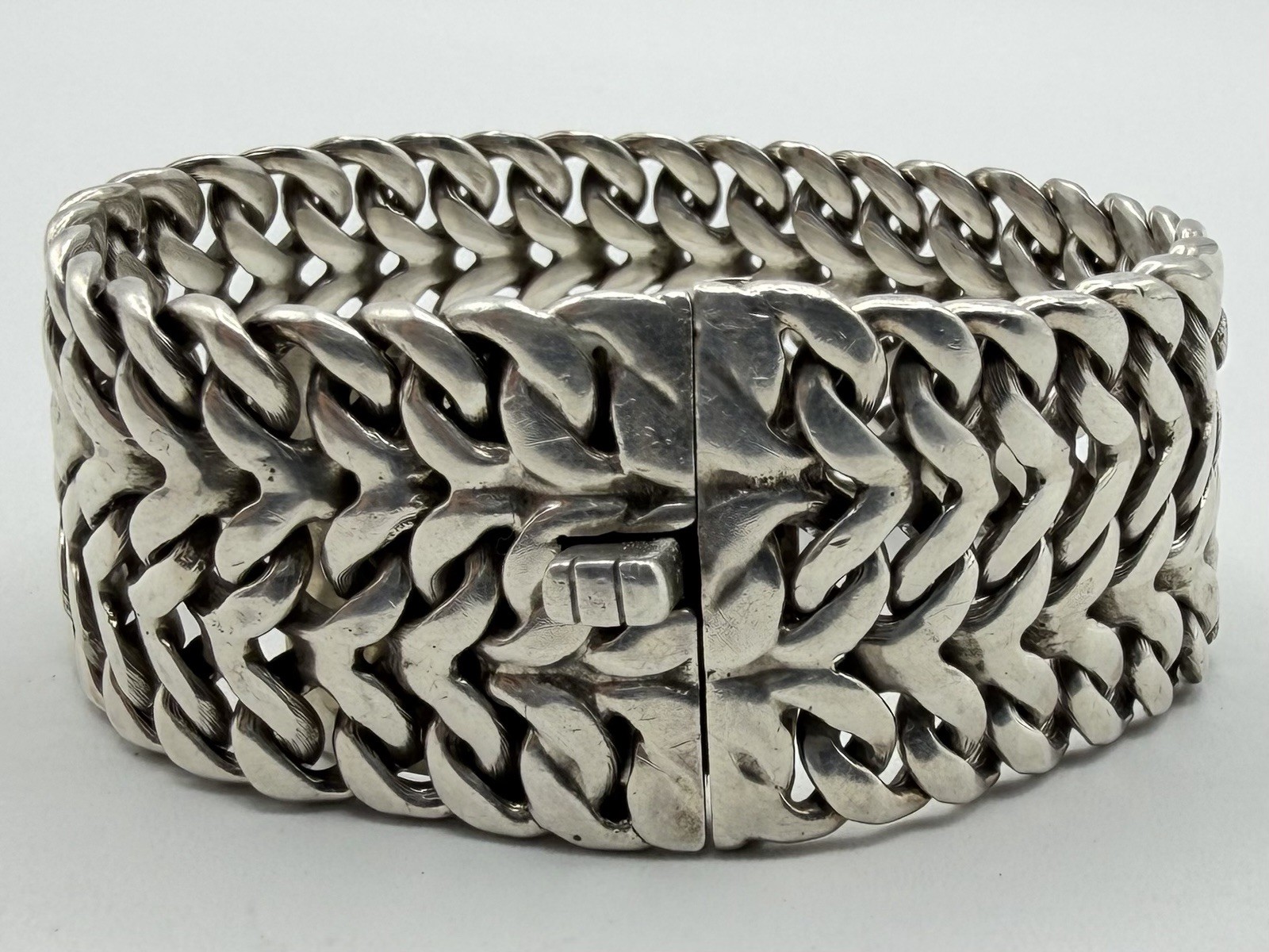 108g VTG Taxco Mexico 925 Sterling Silver Double Curb Link Bracelet Men’s Signed