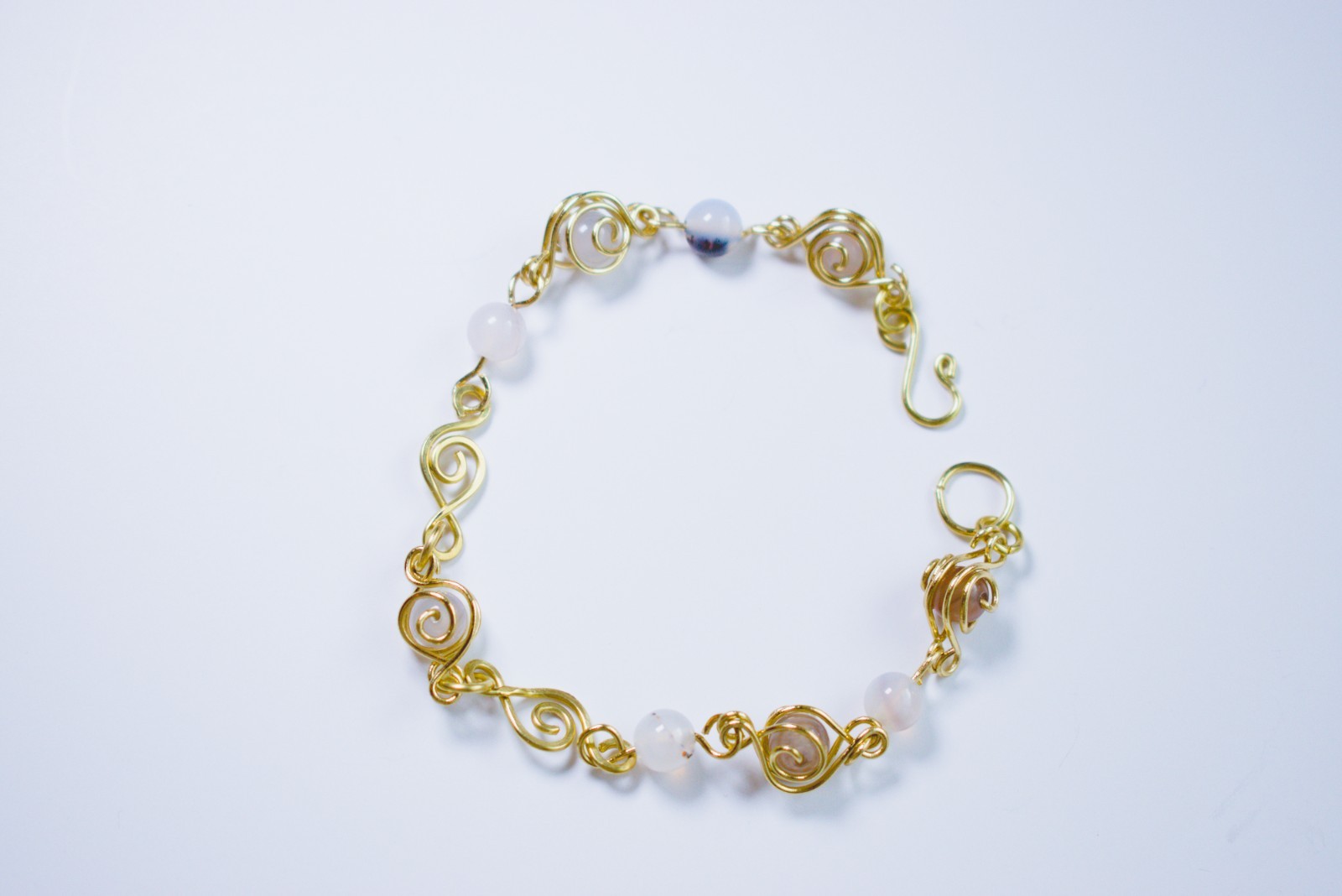 Swirl Brass Bracelet with Agate Beads