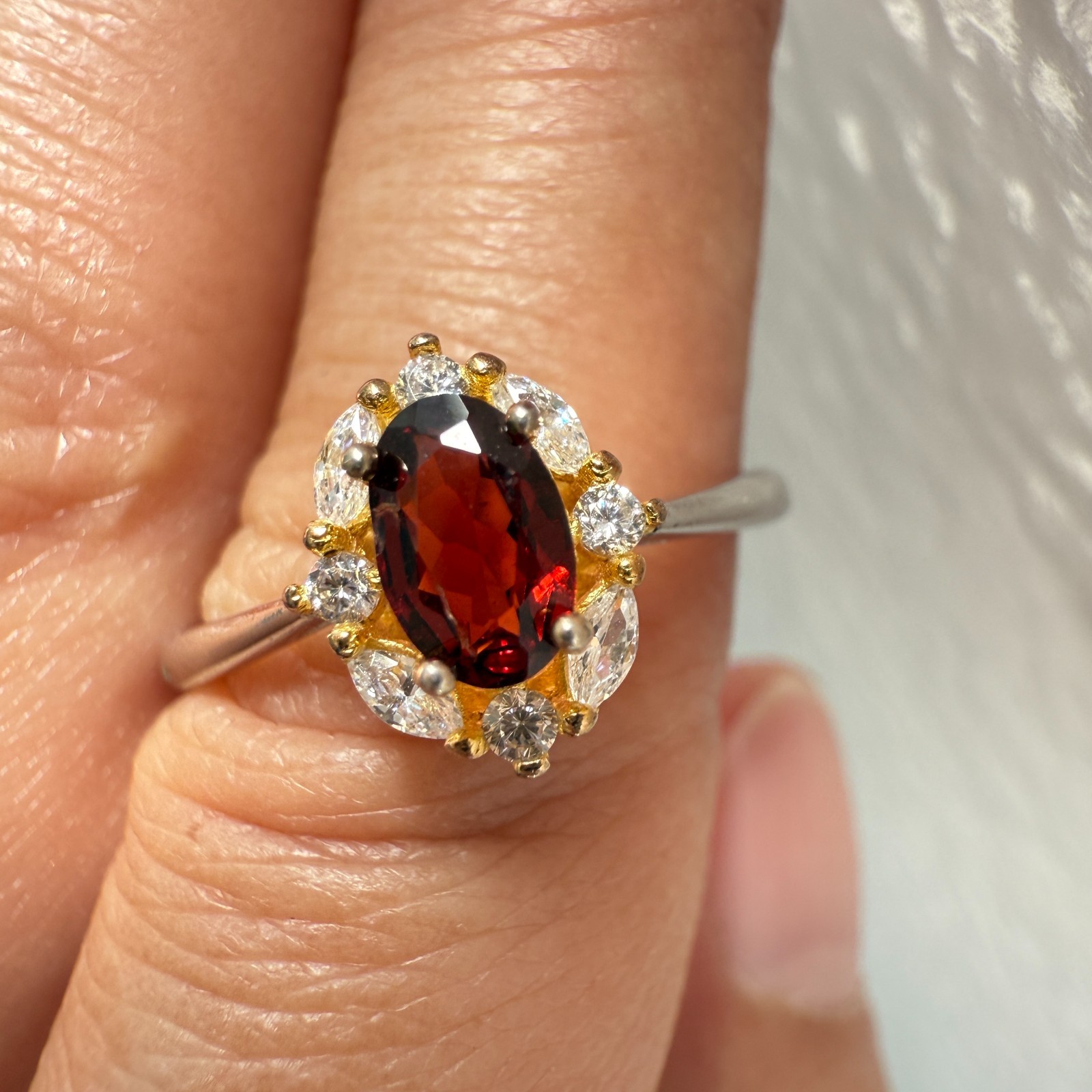 925 Sterling Silver Ring 6x4mm Natural Rhodolite Garnet Gemstone Zircon Red Gift
