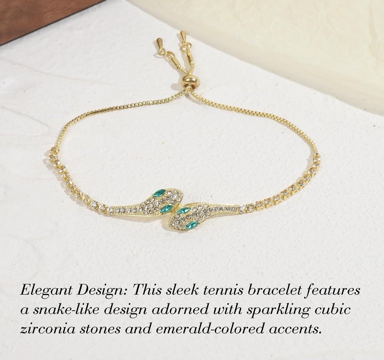 Elegant Fashion Cubic Zirconia Geometric Snake Adjustable Slider Tennis Bracelet