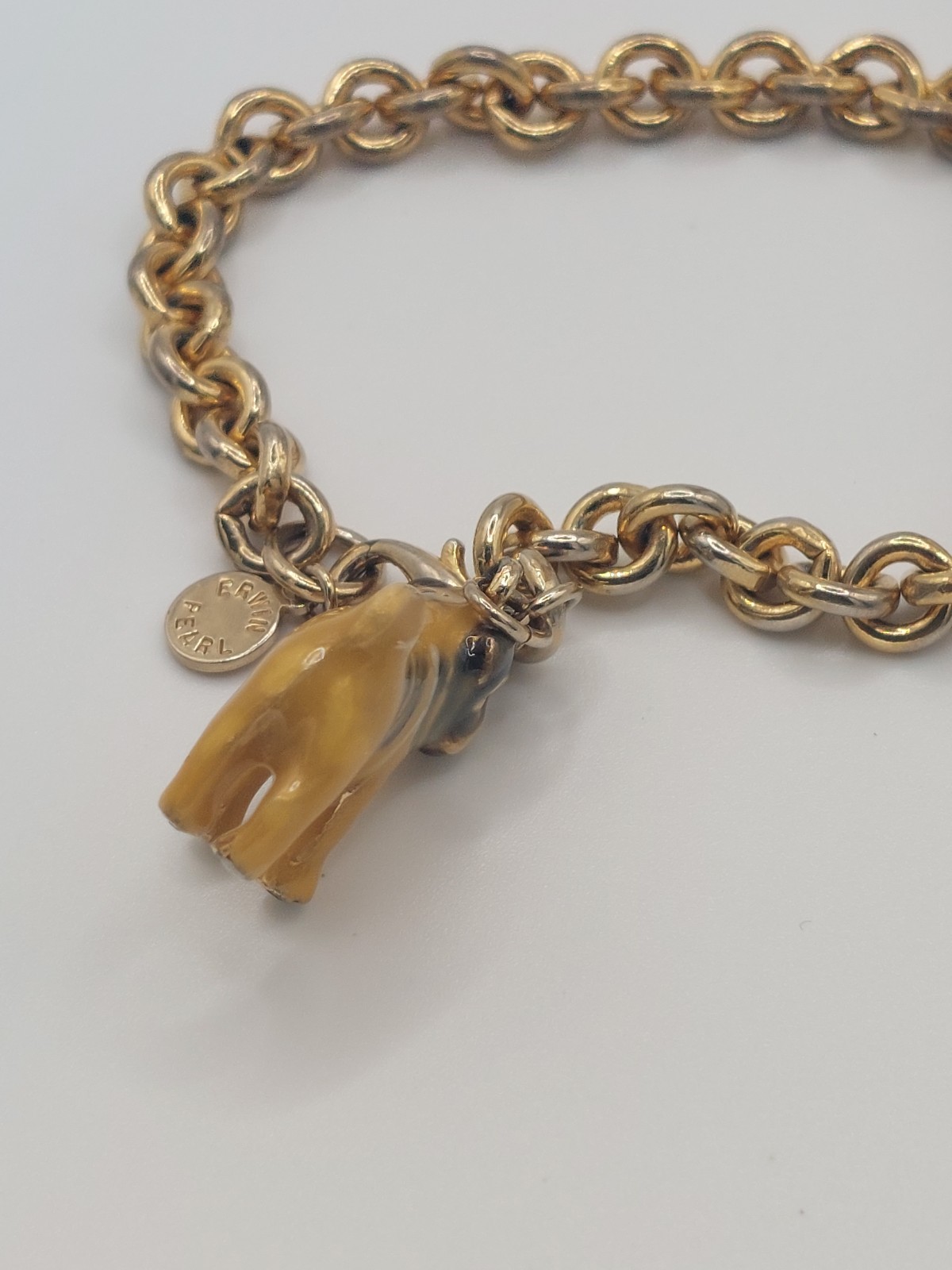 Vintage Bracelet Erwin Pearl Enamel Bulldog Pug Charm Dog Classic Luxury 90s