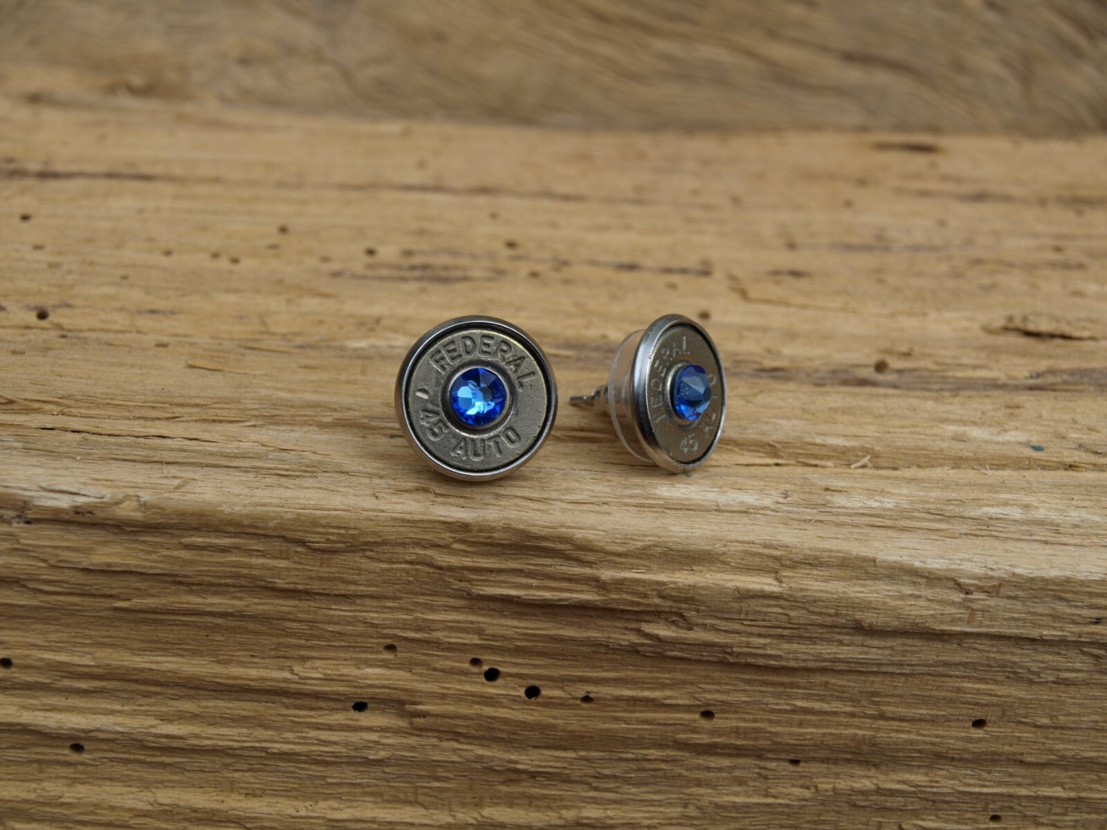 Stainless Steel Bullet Stud Earrings. Optional Glass Crystal.