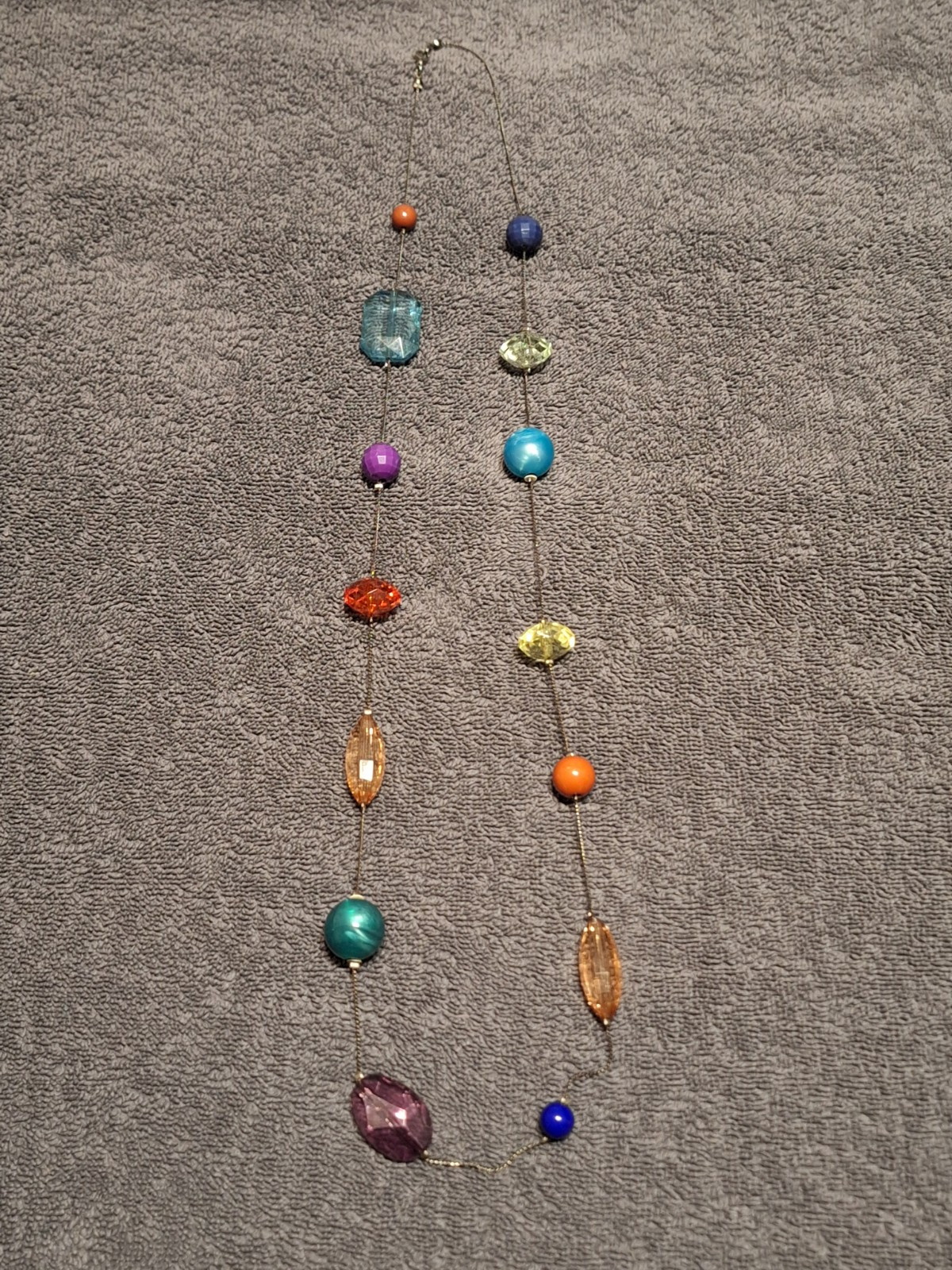 Black Tone Fashion Beaded Station Chain Necklace Multicolor