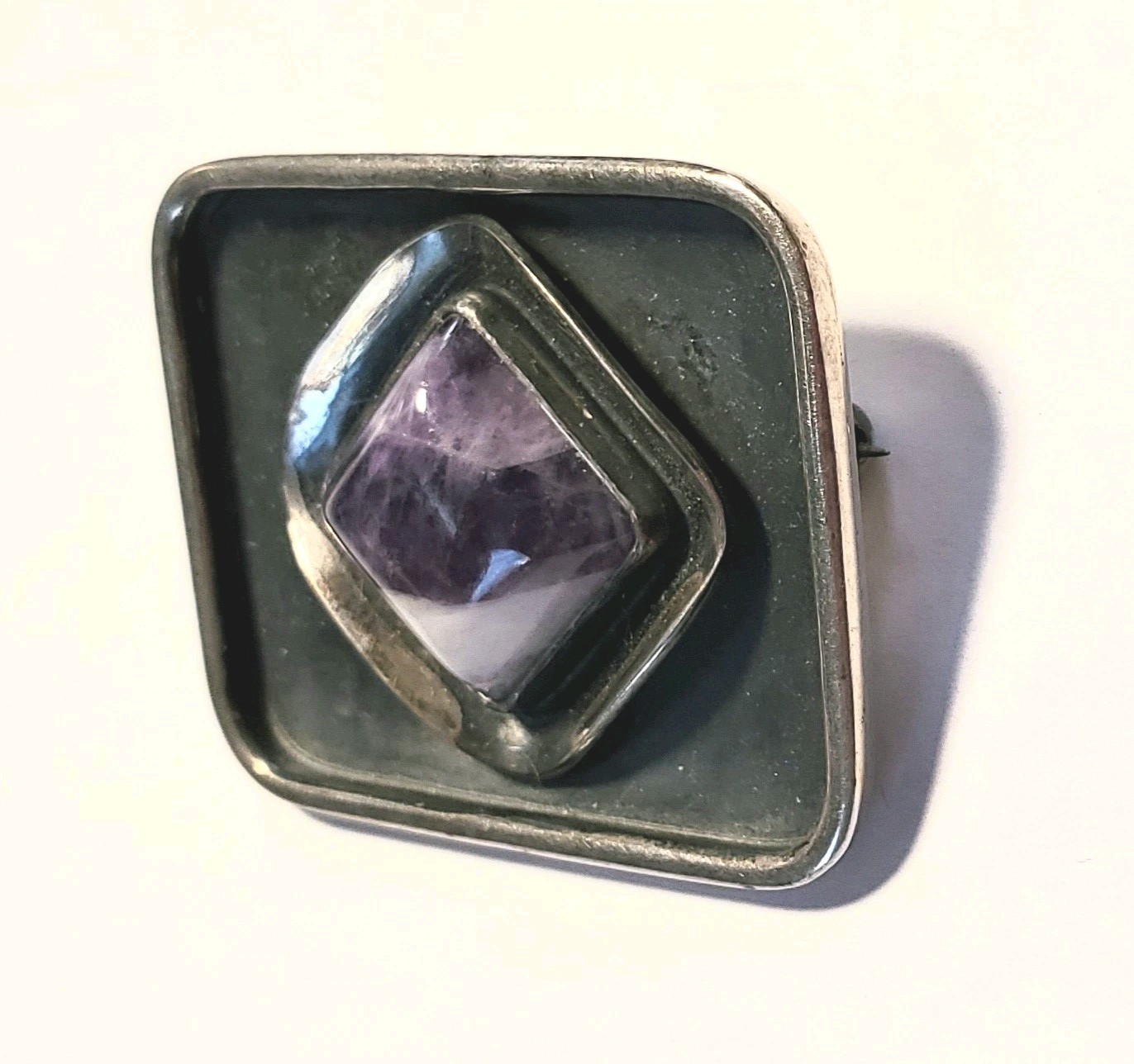 Vintage Modernist Style Brooch, Sterling Silver & Amethyst, WWL S. Africa 15.7 g
