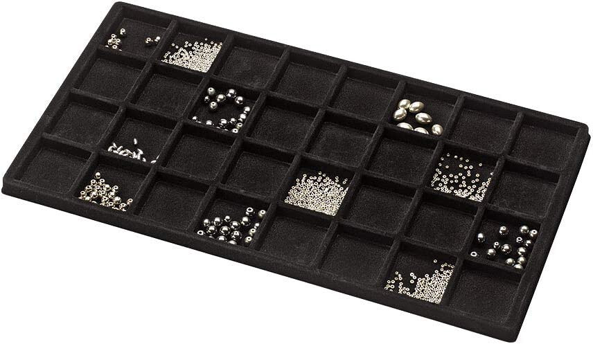 24 Tray Inserts 32 Compartment Liners Black Jewelry Flocked 14 ” x 7 ½” x ½”