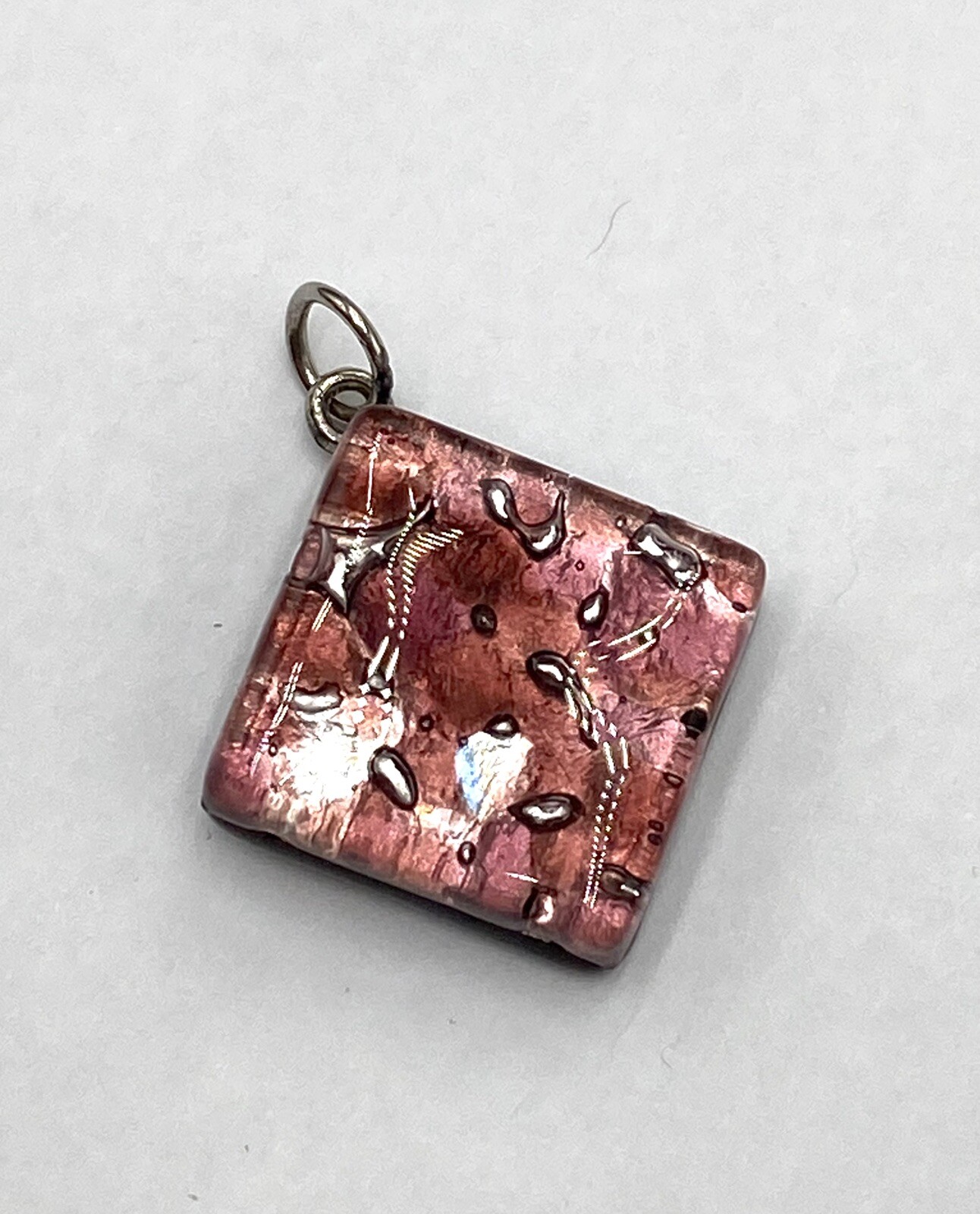 Vetro Di Murano Italy Handmade Artisan Glass Square Pendant Signed