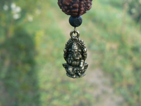 Ganesh Rudraksha pendant Hindu Shiva yoga prosperity necklace men women HANDMADE