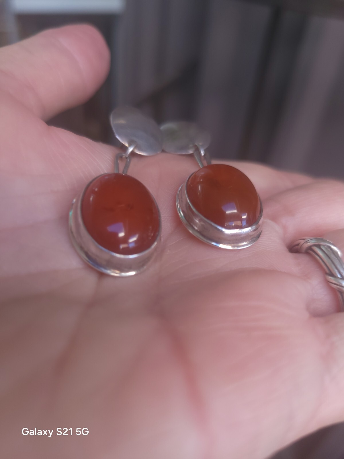 Susan Cummings 2″ Pierced Earrings Modern Silver & Amber McClure’s Nashville Tn